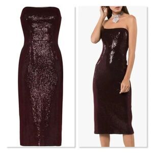 Haney Martina Strapless Sequin Midi Dress in Burgundy - NEW